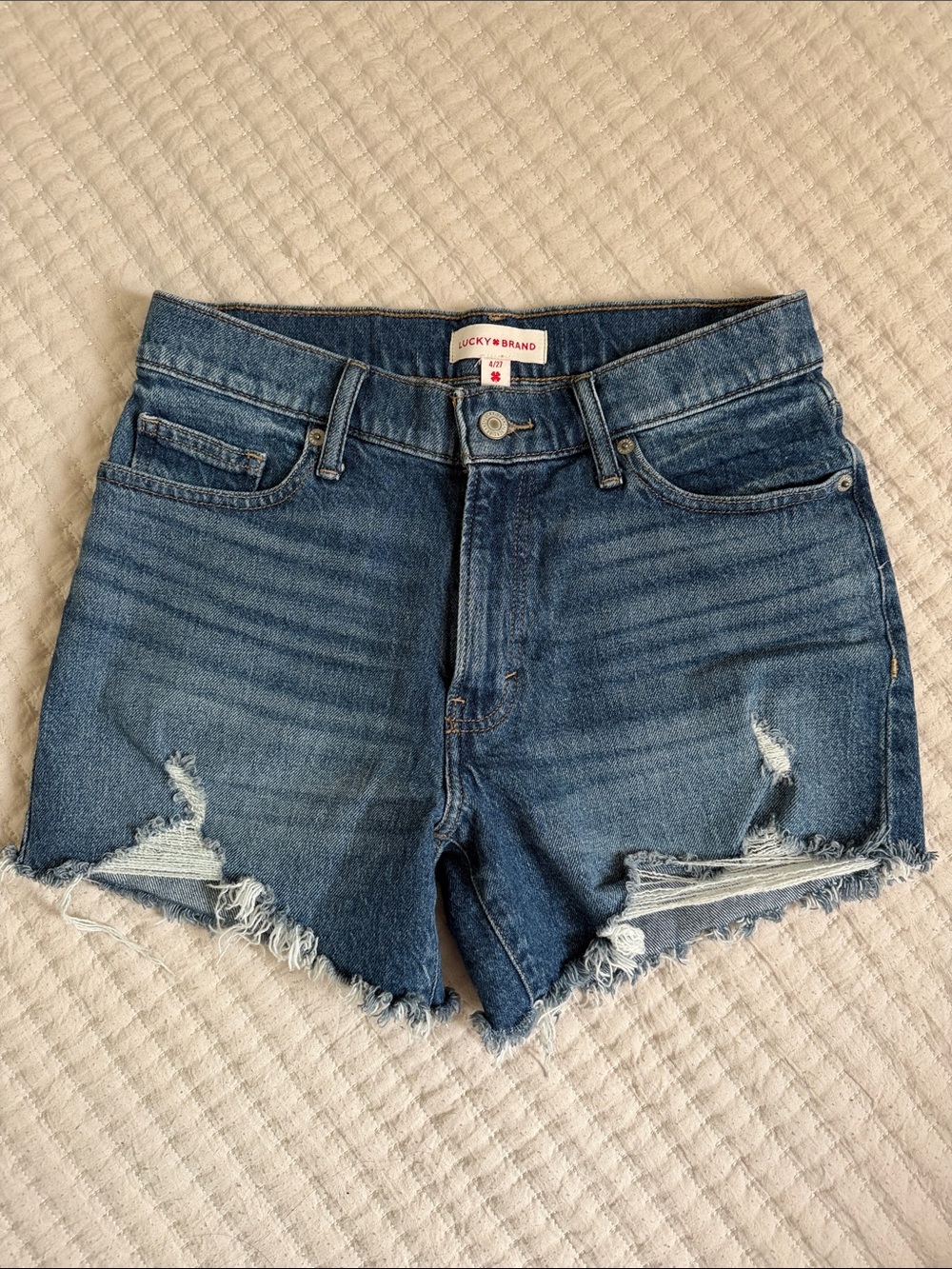 Lucky Brand Medium Blue Distressed Denim Cutoff Shorts